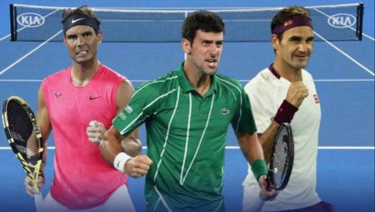 Djokovic (áo xanh) biết ơn vì được cùng thời với Nadal (áo hồng) và Federer (áo trắng)