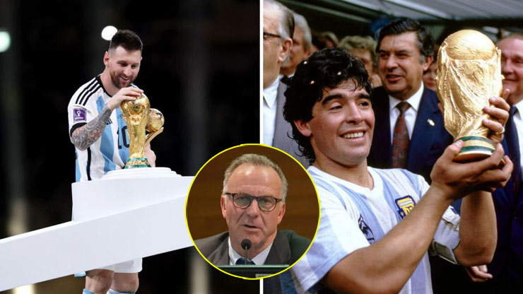 Karl-Heinz Rummenigge (ảnh nhỏ) khen Maradona vĩ đại nhất, còn Messi luôn được các trọng tài ưu ái