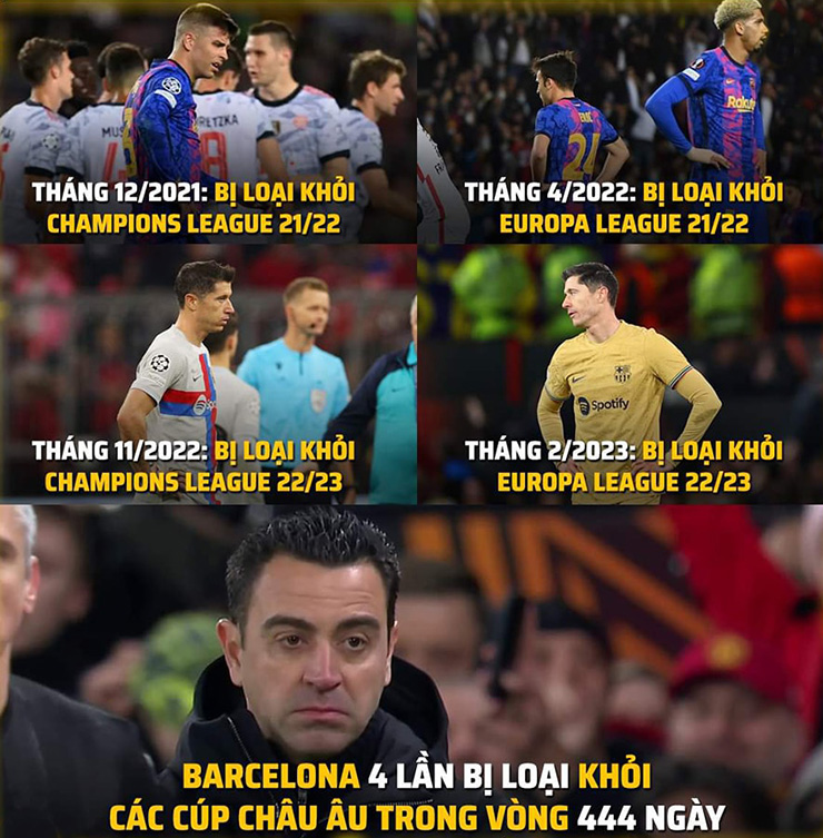 Trong 2 mùa giải, Barca bị loại khỏi cúp châu Âu 4 lần.