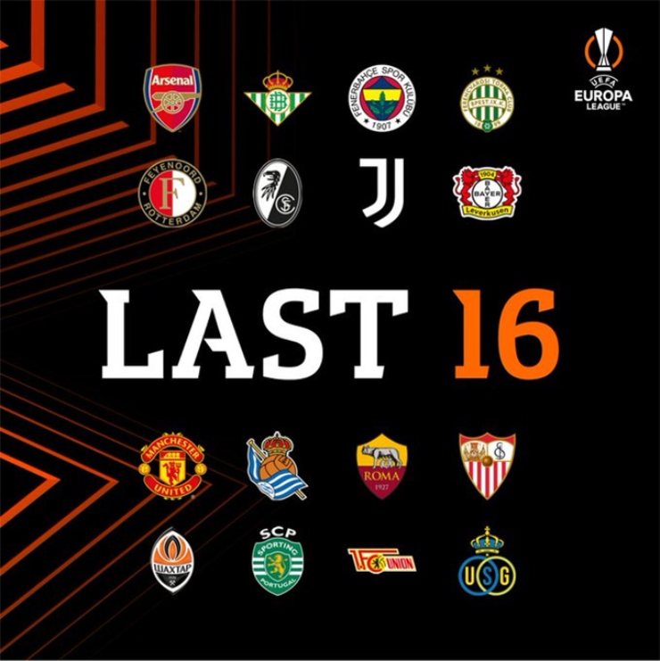 16 đội góp mặt ở vòng 1/8 Europa League