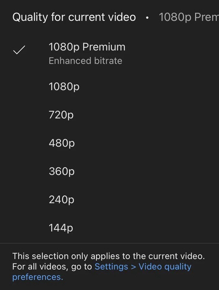 YouTube thử nghiệm tùy chọn 1080p Premium.