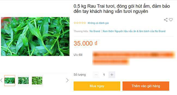 Trên sàn thương mại điện tử, rau trai được đóng túi, bán với giá khoảng 70.000/kg
