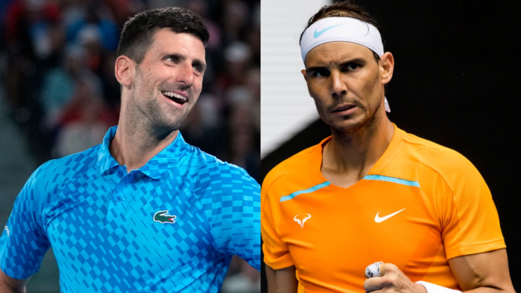 Djokovic (trái) chạm tới trận đấu 1.253&nbsp;tại Dubai (trước loạt trận bán kết giải năm nay,&nbsp;hiện chỉ chơi kém Nadal (phải) 36&nbsp;trận chuyên nghiệp