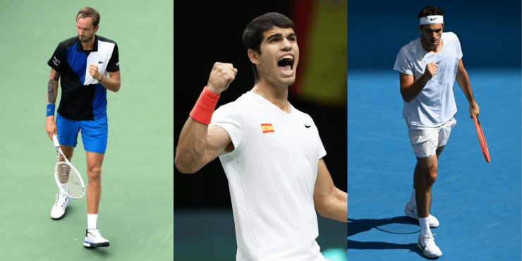 Alcaraz (giữa) nằm cùng nhánh nhà đương kim vô địch Indian Wells 2022 - Taylor Fritz (phải)