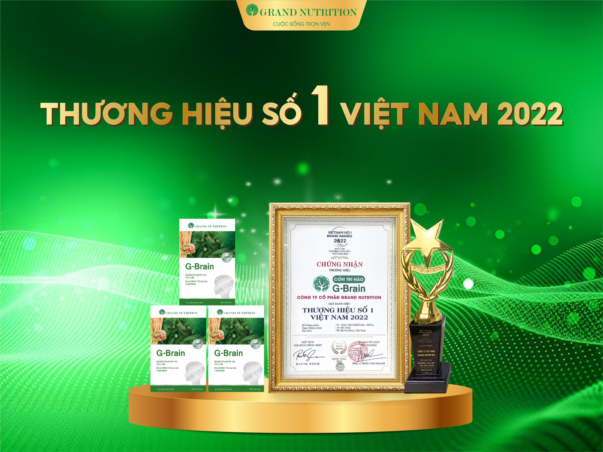 Thực phẩm bảo vệ sức khỏe G-Brain của Grand Nutrition đạt chứng nhận thương hiệu số 1 Việt Nam 2022
