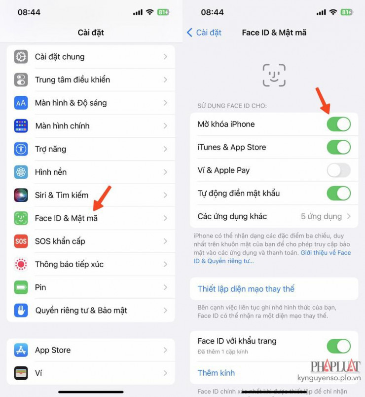 Kích hoạt Face ID hoặc Touch ID trên iPhone. Ảnh: MINH HOÀNG