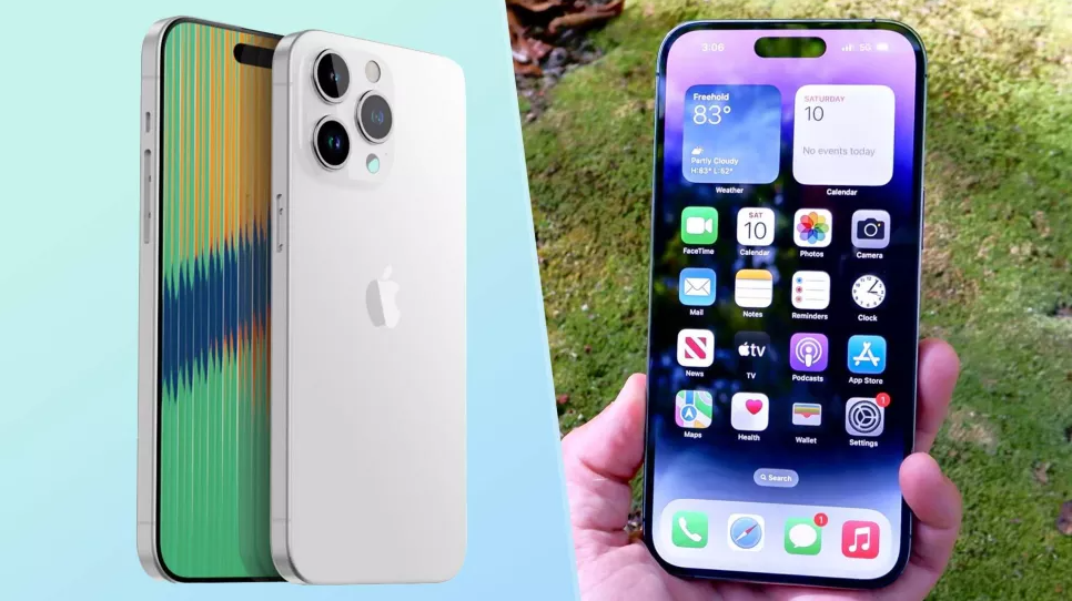 Ảnh concept iPhone 15 Pro (trái) và&nbsp;iPhone 14 Pro (phải).