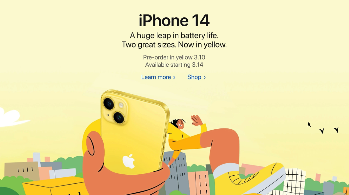 iPhone 14 màu vàng.