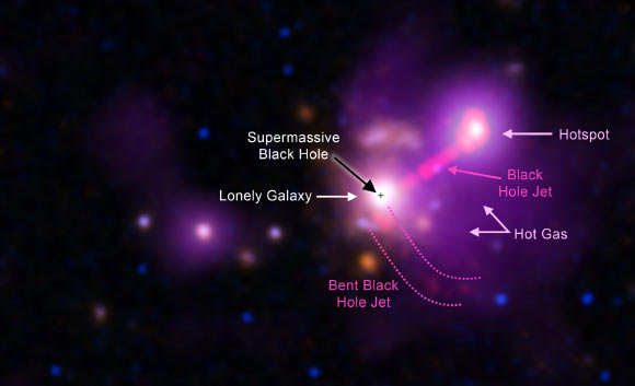 Trái tim chuẩn tinh của "quái vật" thiên hà 3C 297 hiện ra rực rỡ trong ánh sáng vô tuyến - Ảnh: NASA