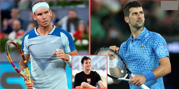 Thiem (giữa) khẳng định Djokovic (phải) khó "ăn" Roland Garros nếu giải đấu này có Nadal (trái)