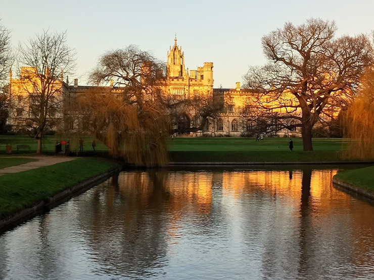 Cambridge được ví như một thành phố đại học không có tường thành, khu học xá phía đông cùng với trung tâm Cambridge chủ yếu dành cho một số trường cao đẳng cũ và một số khoa. Phía tây trung tâm thành phố là khuôn viên mới, nhiều phòng ban, phong cảnh đẹp.
