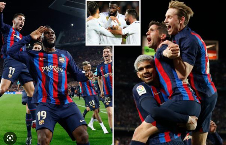 Barcelona thắng ngược Real Madrid 2-1 kịch tính nhờ người hùng cuối trận Franck Kessie
