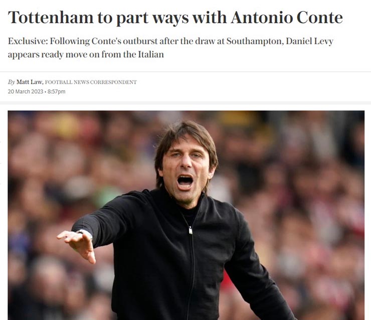 Tờ Telegraph cho hay, tương lai của HLV Conte tại Tottenham đã kết thúc