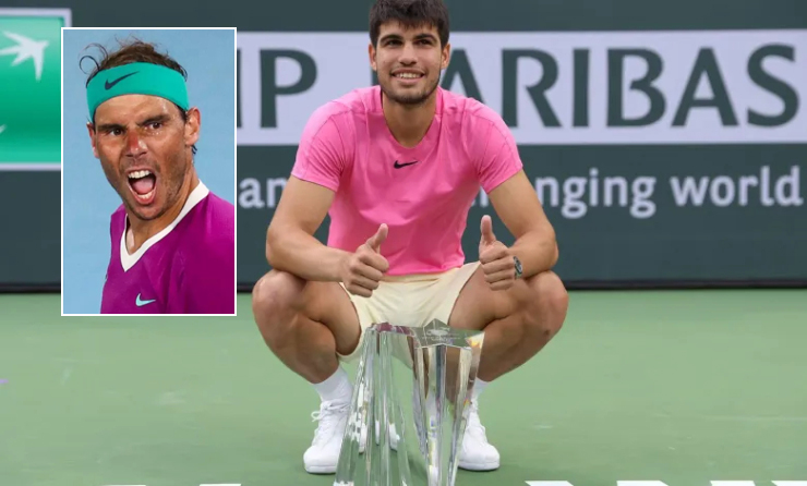 Nadal (áo tím) gửi lời chúc mừng tới Alcaraz thông qua Instagram