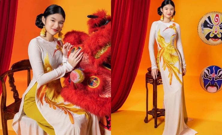 Dịp lễ Tết truyền thống, Bảo Tiên đều diện áo dài khoe nhan sắc xinh đẹp. 
