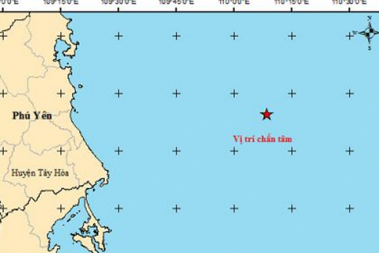 Động đất ở Biển Đông, cách Tuy Hoà (Phú Yên) 82km