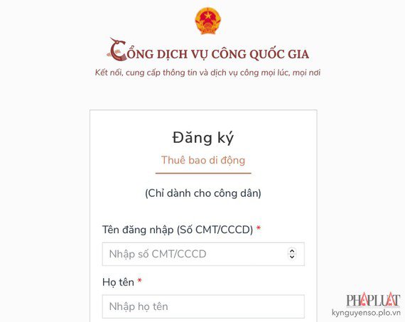 Đăng ký tài khoản miễn phí trên cổng Dịch vụ công Quốc gia. Ảnh: MINH HOÀNG