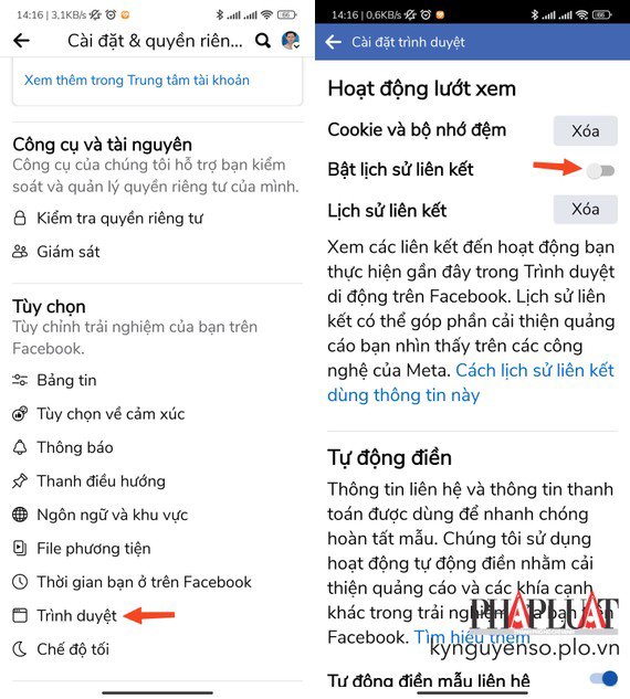 Cách tắt tính năng Link History (lịch sử liên kết) để hạn chế bị theo dõi. Ảnh: MINH HOÀNG