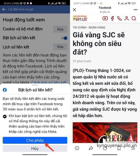 Bật tính năng Link History (lịch sử liên kết) trên Facebook. Ảnh: MINH HOÀNG