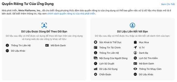 Các loại dữ liệu mà Facebook thu thập trên iPhone. Ảnh: TIỂU MINH