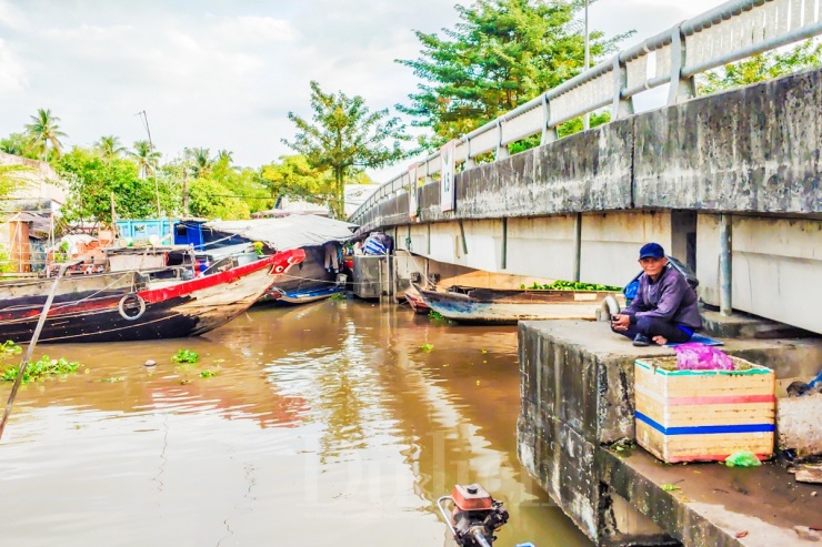 Chợ nằm lộ thiên dưới chân cầu Cái Nhúc, sát bên nhánh sông nhỏ cùng tên.