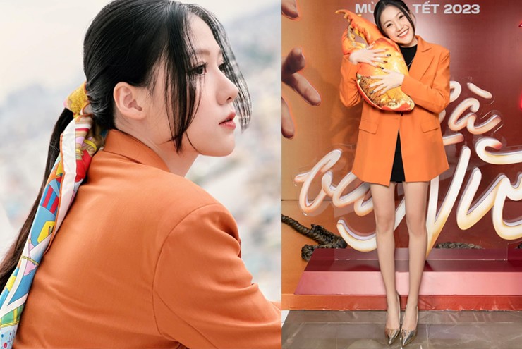 Cô được khen có đôi chân thẳng như kiếm khi diện style blazer giấu quần.
