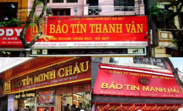 Hàng loạt tiệm vàng "họ" Bảo Tín ở Hà Nội.