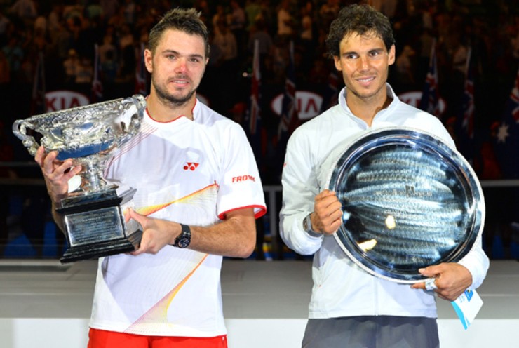 4.&nbsp;Nadal đấu Stan Wawrinka tại chung kết Australian Open 2014. Tay vợt Thụy Sĩ bước lên ngôi vô địch với chiến thắng 3-1 (6-3, 6-2, 3-6, 6-3). Tuy nhiên, Nadal ghi dấu ấn đặc biệt với khán giả, dù bị đau ở set 2 nhưng anh vẫn trở lại sân thi đấu và thắng được set 3. Dù không giành cúp, nhưng Nadal được khán giả ngợi ca tinh thần chiến đấu quả cảm.