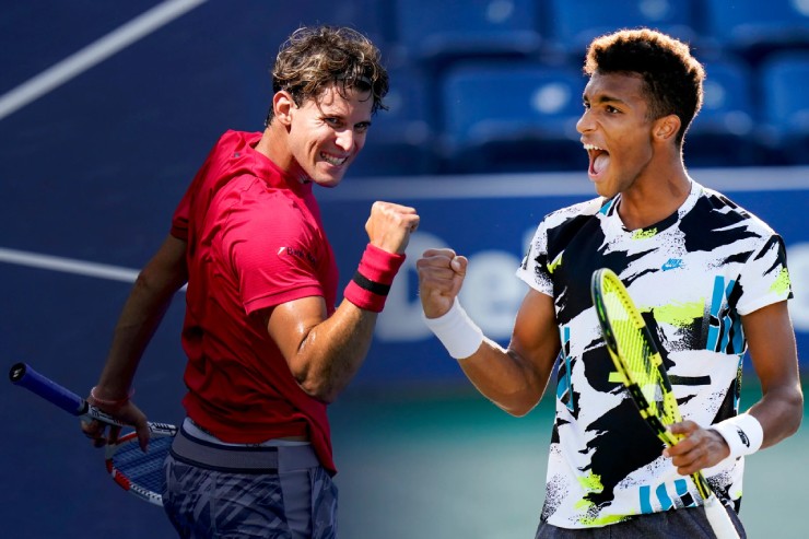 7. Dominic Thiem (trái) đấu với Felix Auger-Aliassime (phải): Cựu vô địch US Open 2020 Thiem phải chạm trán Auger-Aliassime tay vợt hạng 27 thế giới đang nỗ lực tìm lại phong độ sau chấn thương. Trên con đường chinh phục US Open 2020, Thiem đánh bại Auger-Aliassime và lần này tay vợt Canada có cơ hội trả "món nợ".