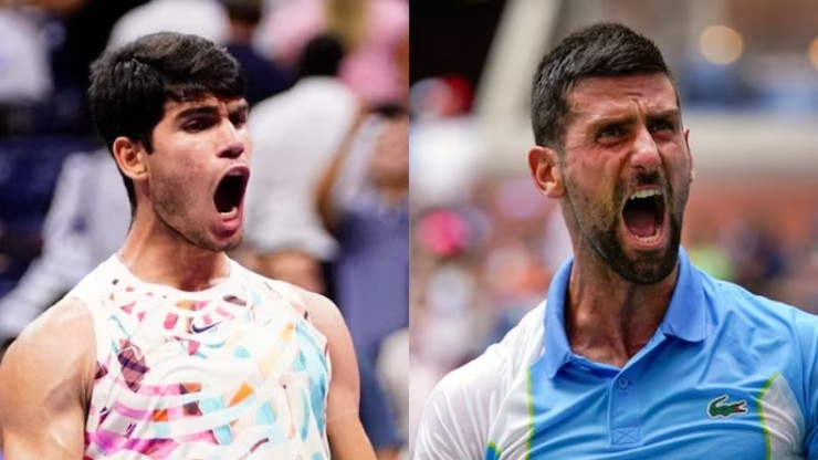 Alcaraz (trái) sẽ soán ngôi Djokovic (phải) nếu vô địch Australian Open 2024