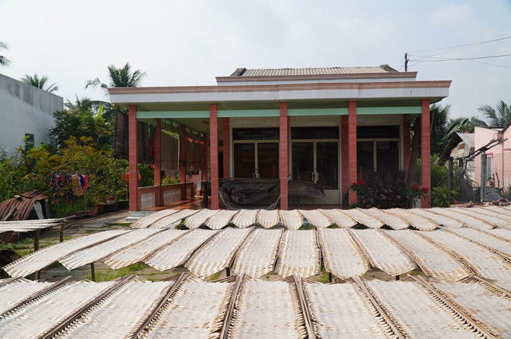 Những liếp bánh tráng đang phơi.