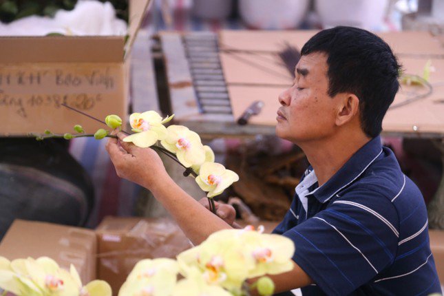 Kinh nghiệm hơn 10 năm kết lan, ông Trần Văn Sang được đánh giá là thợ giỏi, có trách nhiệm và giàu sáng tạo. “Việc cắm hoa đòi hỏi người thợ phải khéo léo, tỉ mỉ. Không đơn giản là lần lượt xếp từng bầu lan lên bình mà người thợ phải phác thảo trong đầu bố cục, hình khối bình hoa, để đảm bảo tính thẩm mỹ, tính nghệ thuật cao, khoe được vẻ đẹp từng bông hoa lan”, ông Sang cho hay.