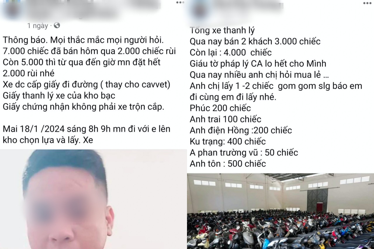 Thanh niên đăng thông tin bán xe tang vật trên mạng vào trước đó (ảnh chụp màn hình)