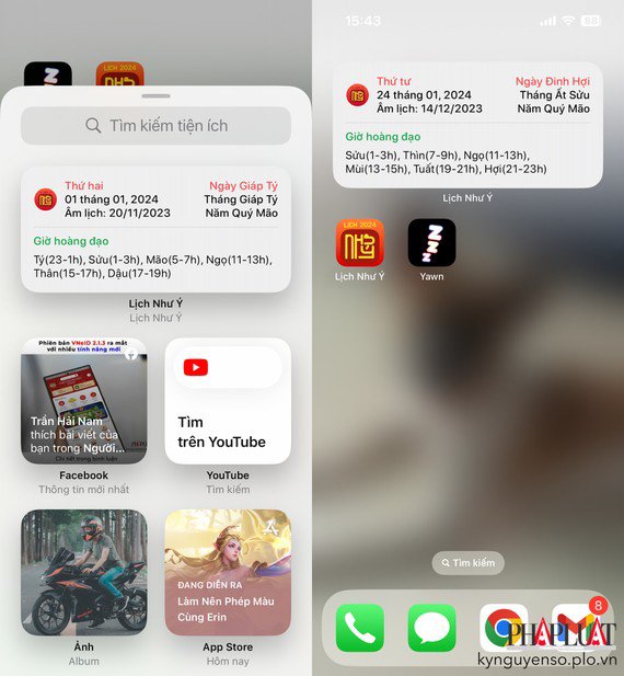 Đưa widget lịch âm ra màn hình chính. Ảnh: MINH HOÀNG