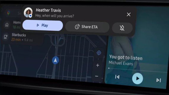 Phiên bản mới nhất của hệ điều hành ô tô, Android Auto của Google sẽ có AI để trả lời tin nhắn khi bạn đang lái xe. Ảnh: Carscoops.