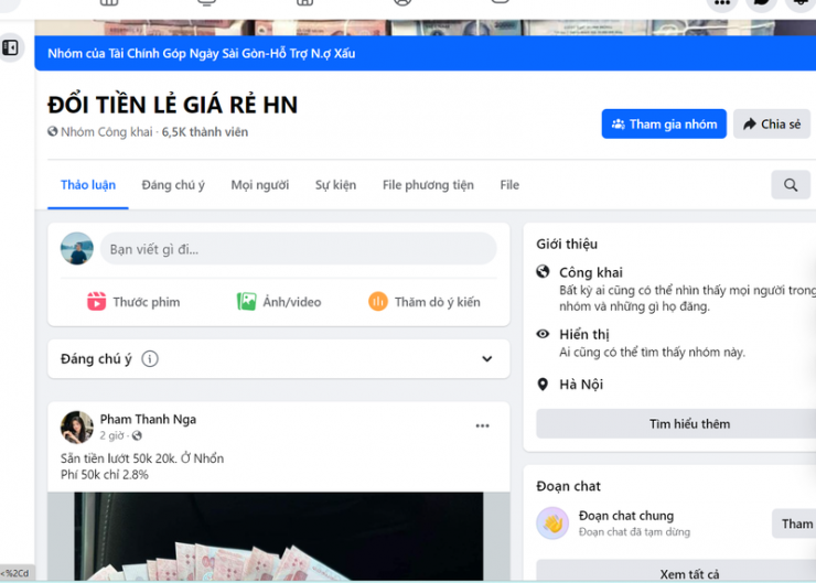 Việc đổi tiền lẻ được quảng cáo công khai trên Facebook (Ảnh chụp màn hình)