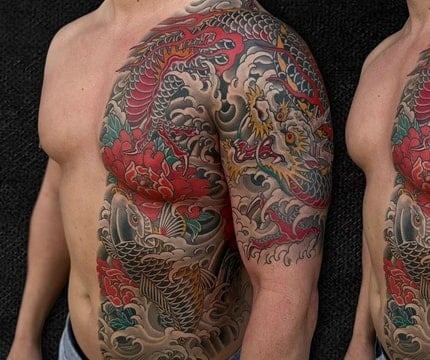 Hình xăm rồng nửa tay. Ảnh: Tattoo Adore