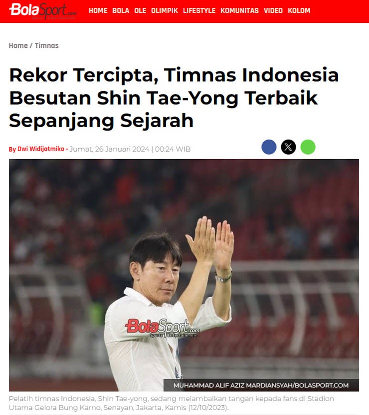 Tờ Bola Sport khẳng định đây là kỳ Asian Cup thành công nhất lịch sử bóng đá Indonesia