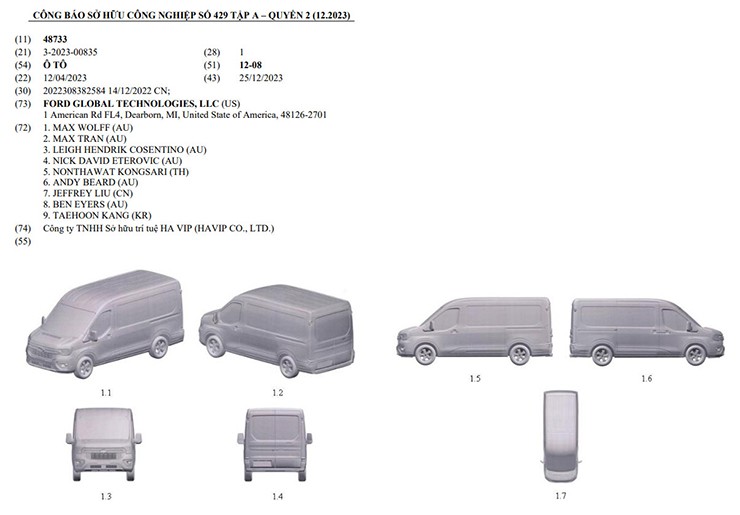 Ford Transit thế hệ mới đăng ký bảo hộ kiểu dáng tại Việt Nam - 5