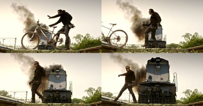 Việc gì khó hãy để biên tập phim Ấn Độ lo. Cảnh quay đi xe đạp băng qua tàu lửa đang chạy được thực hiện trên phông nền xanh nhưng hình ảnh trên màn hình ti vi khiến người xem sợ đến thót tim.