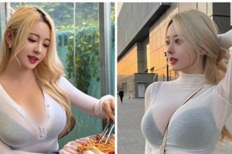 Hot girl Hàn Quốc mặc xuyên thấu khoe vòng một căng đầy “ná thở”