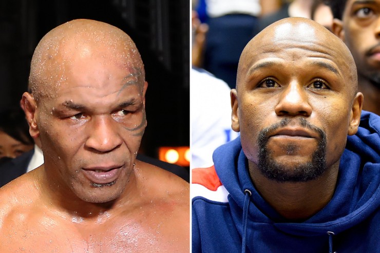 Mike Tyson (left) thinks Mayweather's 50-fight winning record (right) is nothing compared to his seniors