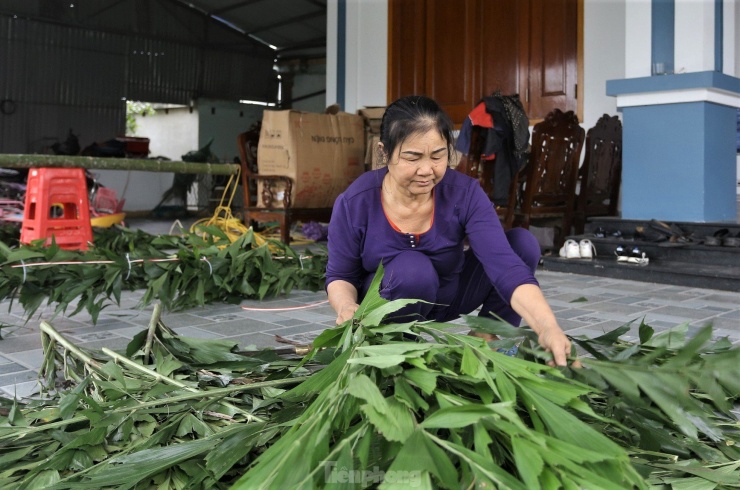 Trên thân cây nêu, người dân thường dùng lá cây đủng đỉnh bọc quanh để cây được đẹp hơn. Cây đủng đỉnh cũng là loài xua đuổi tà ma, mọc tự nhiên trong rừng. Muốn có lá đủng đỉnh, mọi người phải tự đi chặt hoặc mua với giá 200.000-220.000 đồng mỗi bó. Thợ làm nêu sẽ thay nhau cắt phần lá với nhánh nhỏ và bỏ bớt nhánh to để dễ dàng gắn kết vào thân tre