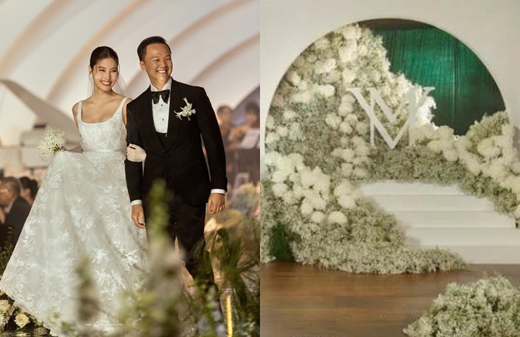 Tối 21/12, đám cưới của Diễm My 9X và doanh nhân Vinh Nguyễn được diễn ra tại một khách sạn 5 sao ở TP.HCM. Không gian được trang trí nhiều hoa tươi, tông màu trắng chủ đạo.
