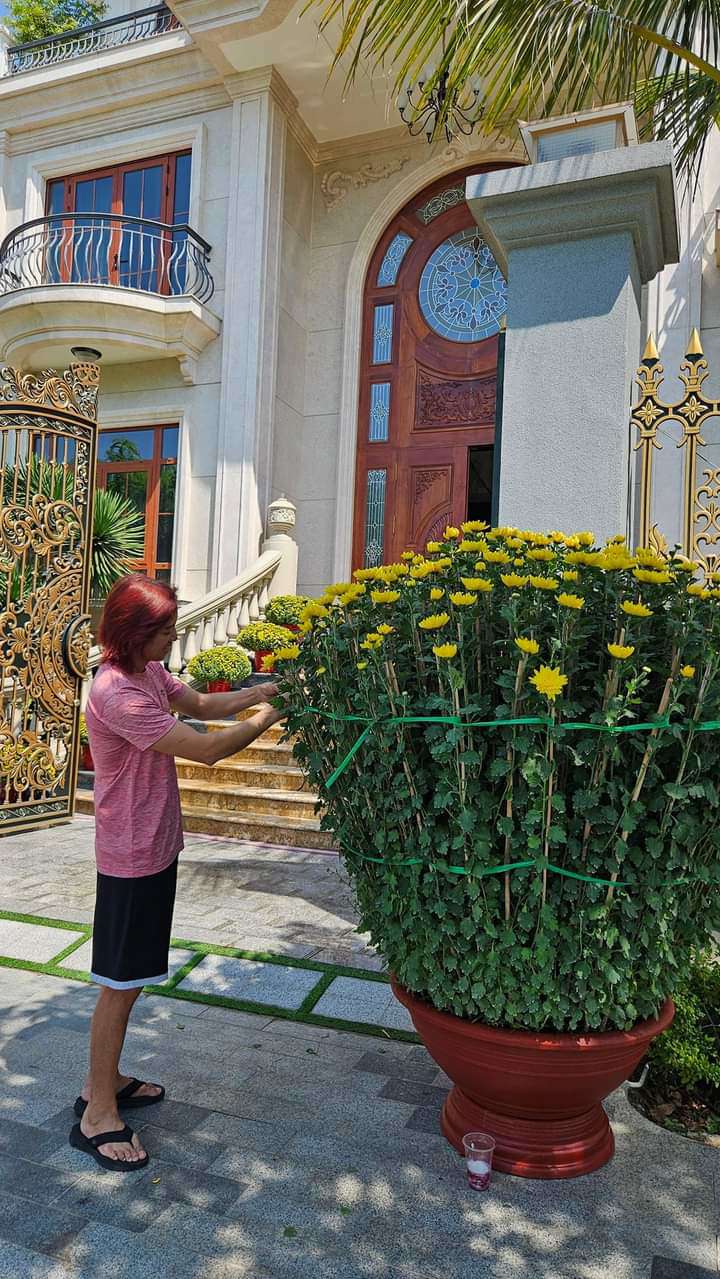 Việt Hương trang trí nhiều hoa tươi, tiểu cảnh bên trong biệt thự.