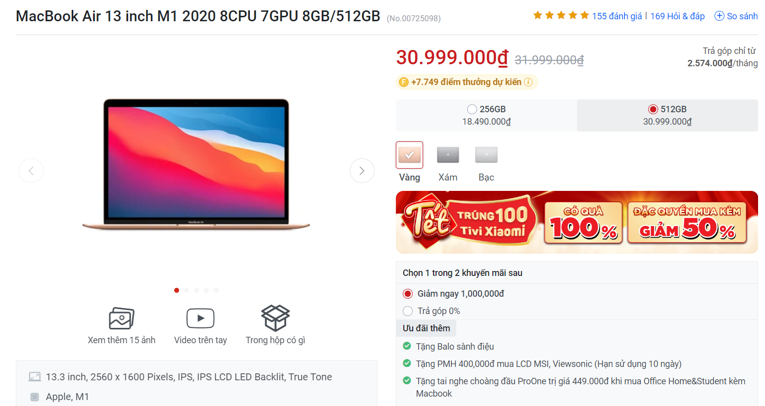 MacBook Air 13 inch M1 2020 đang được giảm giá.