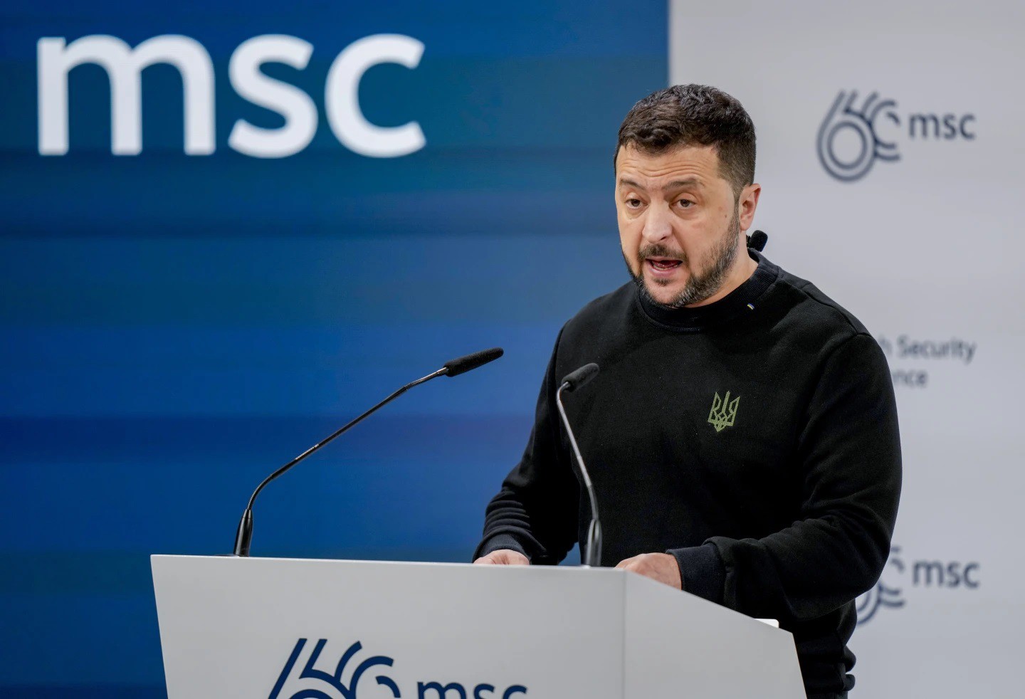 Ông Zelensky phát biểu tại Hội nghị An ninh Munich (ảnh: AP)