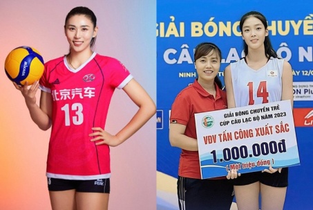 Hot girl bóng chuyền 16 tuổi cao 1m87 trình làng, ngôi sao Trung Quốc làm đồng đội Thu Hoài