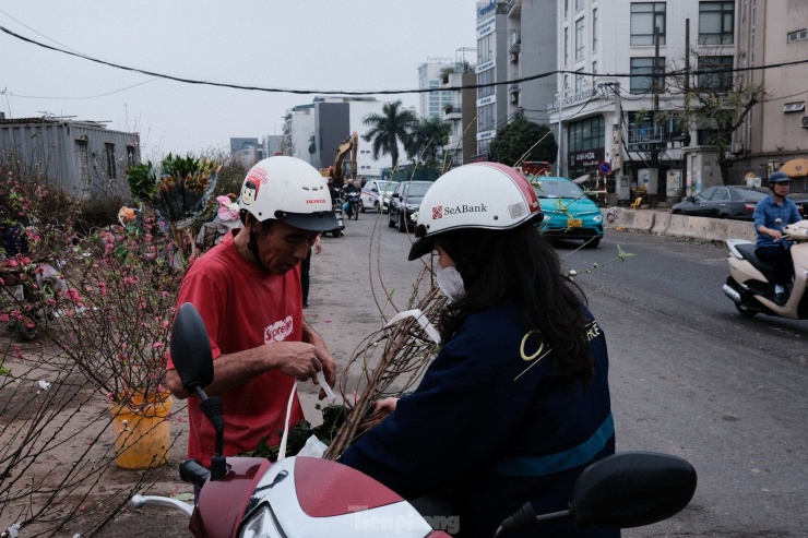 Ông Vũ Văn Tiến (65 tuổi, Hàng Bạc) cho biết: “Nay mua thêm đào để chuẩn bị cho ngày Rằm tháng Giêng cũng như thay thế cho cành đào đã cũ trước Tết. Tôi chơi đào quanh năm, sau Tết còn đào thì vẫn mua, giá lại được rẻ hơn”.