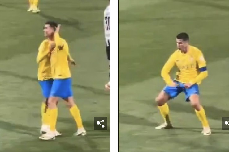 Ronaldo làm hành động tục tĩu trước mặt các fan trên khán đài. ẢNH: DAILY MAIL